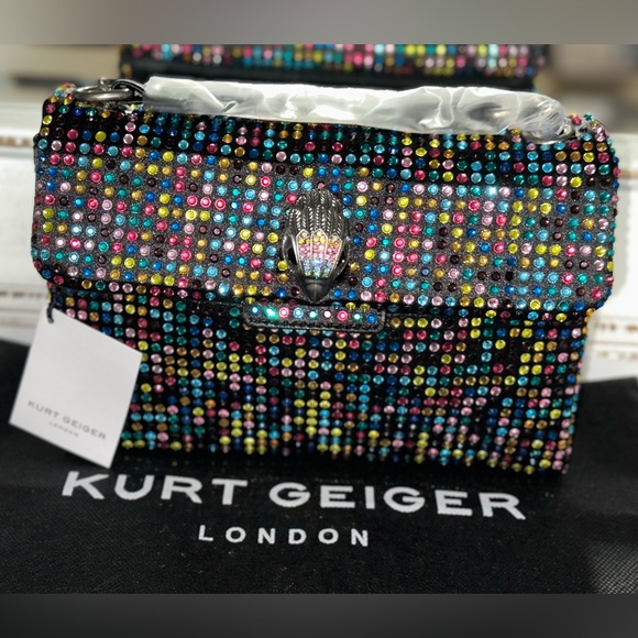 Kurt Geiger London Black Fabric Multicolor Rhinestone Medium Crossbody Bag - Picture 3 of 10
